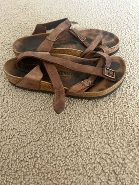 Birkenstock Brown Suede Crossover Strap Sandals